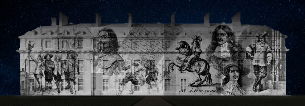 Gravures de mousquetaires intégrées à la façade du Château de Vincennes