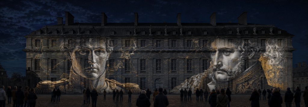 Mockup monumental du Pavillon du Roi au Château de Vincennes vu depuis le public